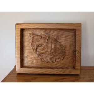 Hand Carved Wood Cat Wall Hanging Plaque 8.5”x11” Roger Horton 2023 Woodwork
